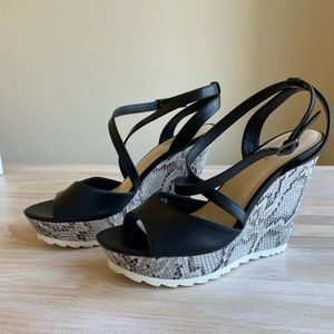 Nine West Black Snake Skin Wedge Sandals